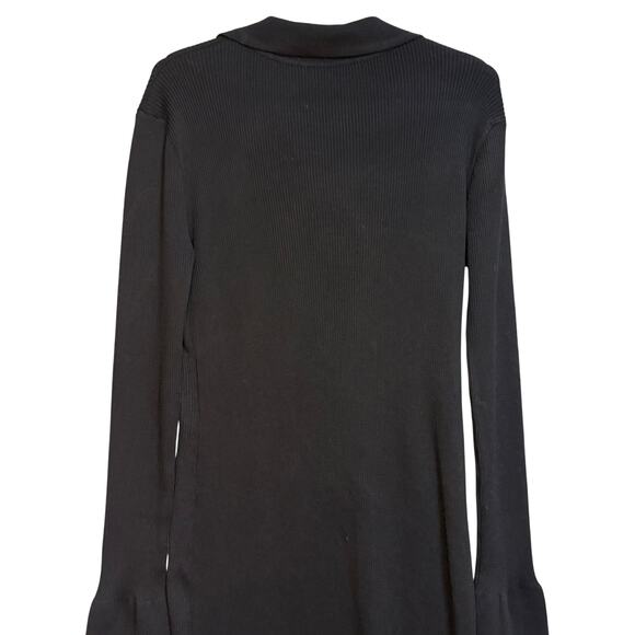 Paige Black Sundara Dress Midi 70s Bell Sleeves Winter Fall Ribbed Button Up XL - Picture 6 of 11
